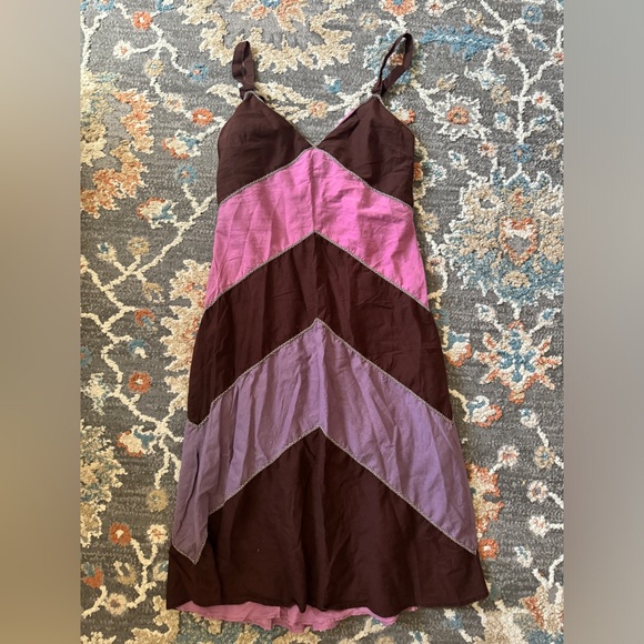 BCBG Maxazria Color Block Purple Brown Sleeveless Midi Dress Size 8 - Picture 8 of 13